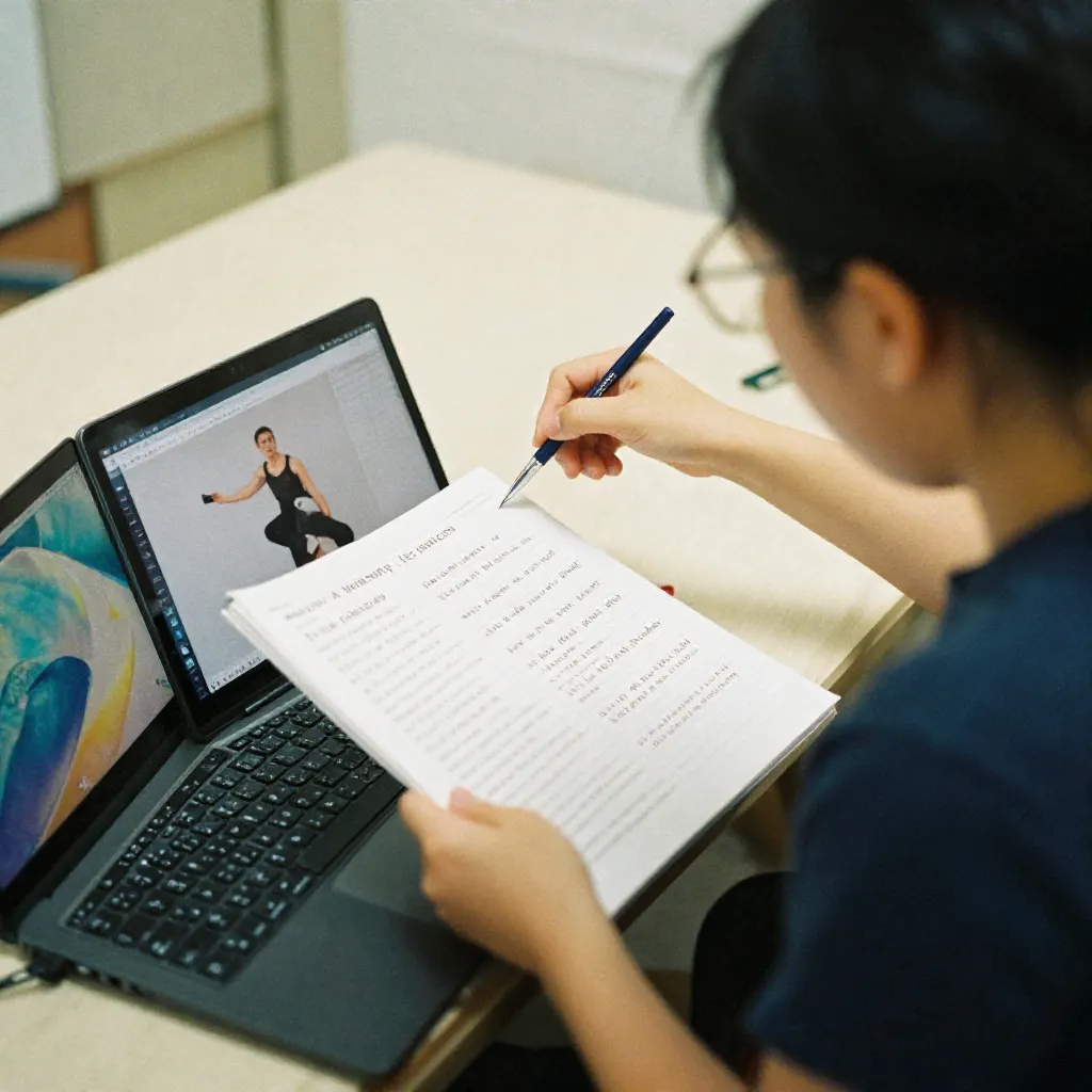 Person reviewing documents at a desk in soft light